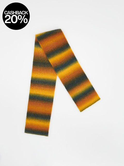 Striped scarf with orange and green pattern on a white background