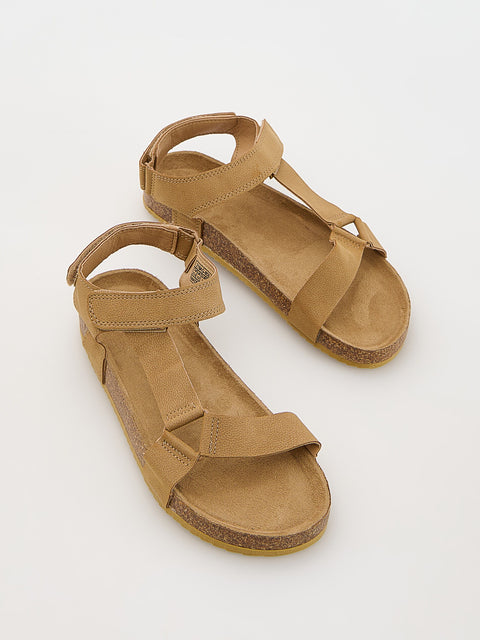 Reserved Women's Beige Combined Materials Classic-Cut Velcro Sandals | Reserved In Lebanon