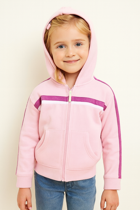 ID Ideology Girl's Pink Fleece Long-sleeved Hoodie Zip-up Jacket | ID Ideology In Lebanon