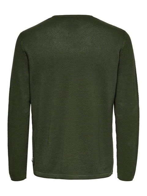 Only & Sons Men's Dark Green Struc Crew Neck Knit Sweater | Only & Sons In Lebanon