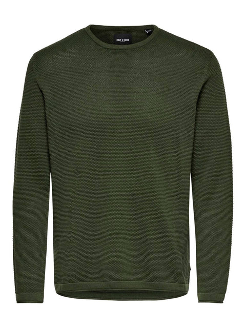 Only & Sons Men's Dark Green Struc Crew Neck Knit Sweater | Only & Sons In Lebanon