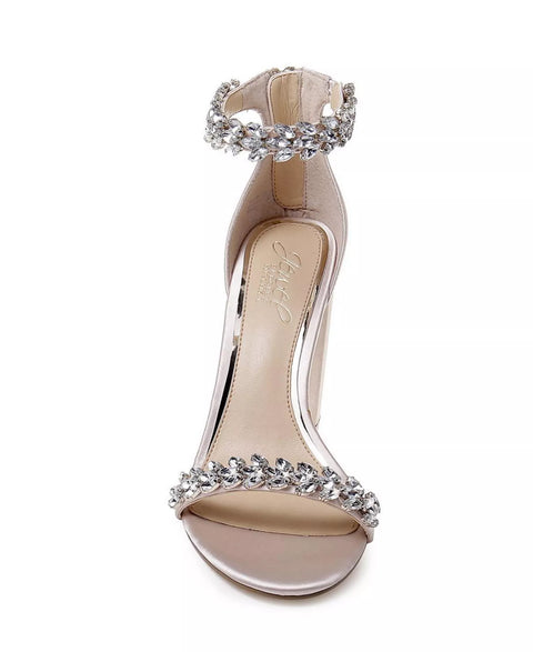 Jewel Badgley Mischka Women's Beige Mayra Block Heel Evening Sandals | Jewel Badgley Mischka In Lebanon