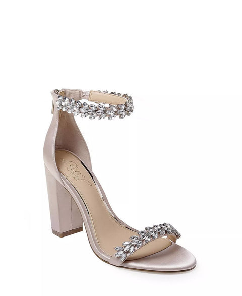 Jewel Badgley Mischka Women's Beige Mayra Block Heel Evening Sandals | Jewel Badgley Mischka In Lebanon