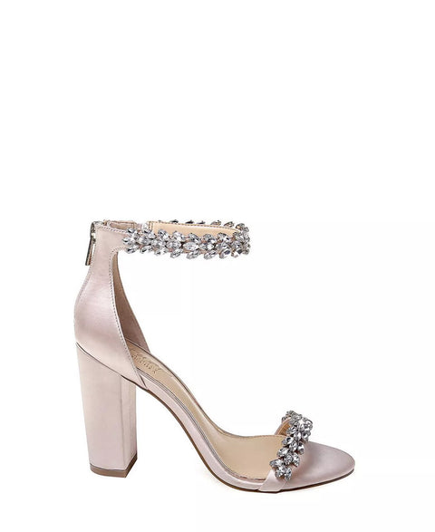 Jewel Badgley Mischka Women's Beige Mayra Block Heel Evening Sandals | Jewel Badgley Mischka In Lebanon