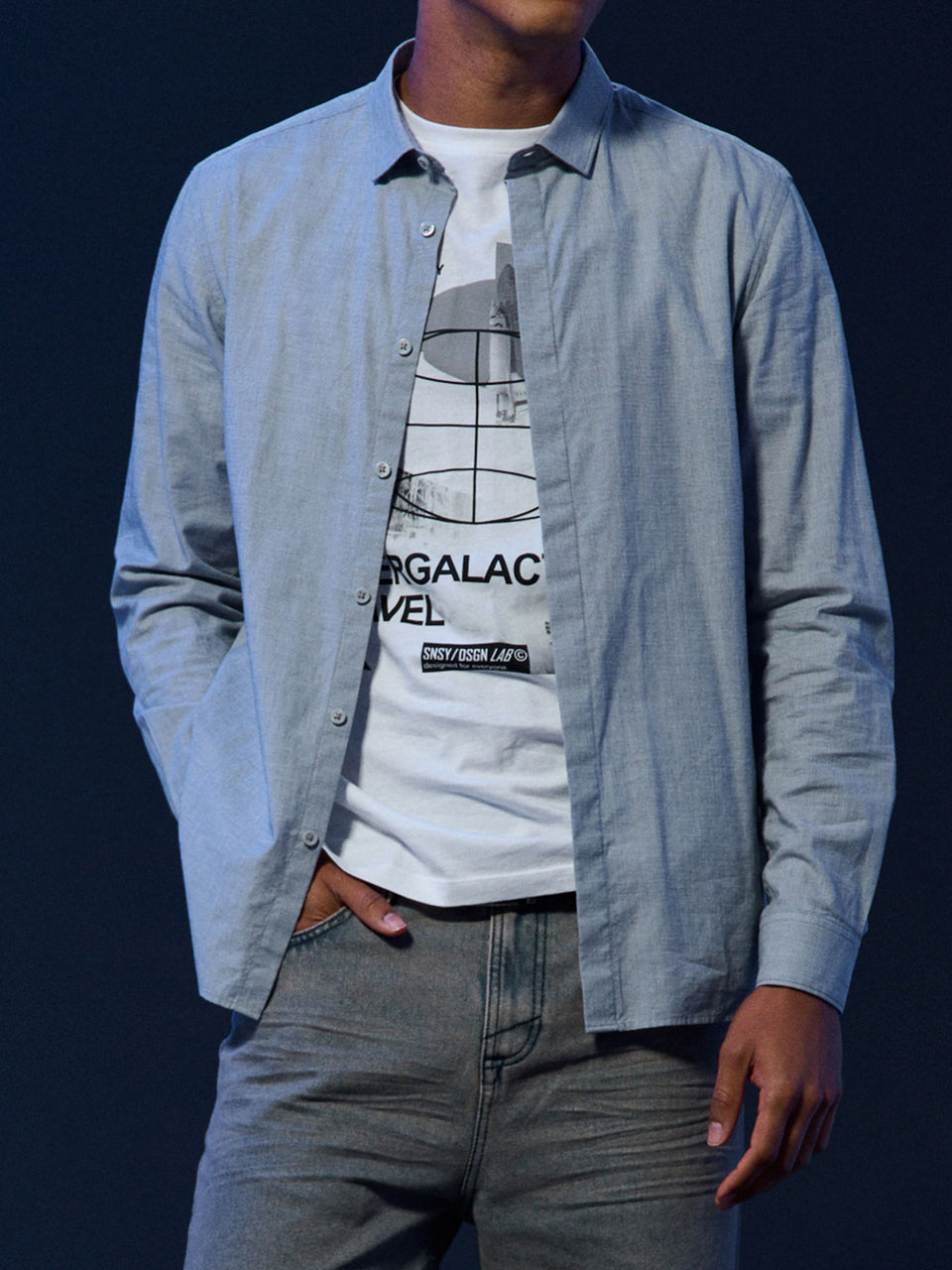 Sinsay Men's Light Grey Slim Fit Collar Shirt | Sinsay In Lebanon