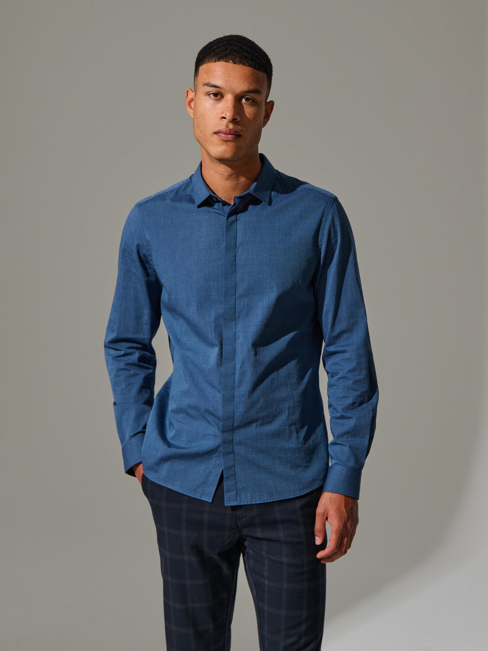 Sinsay Men Blue Long Sleeve Textured Shirt | Sinsay in Lebanon