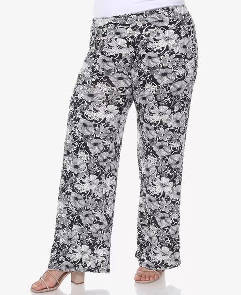White Mark Women's Black/White Plus Size Floral Paisley Palazzo Pants | White Mark In Lebanon