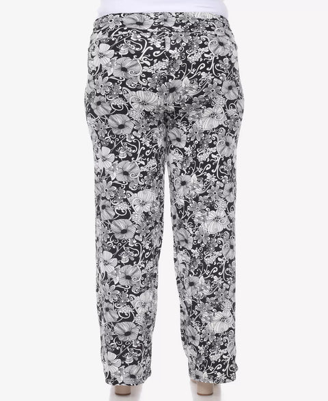 White Mark Women's Black/White Plus Size Floral Paisley Palazzo Pants | White Mark In Lebanon
