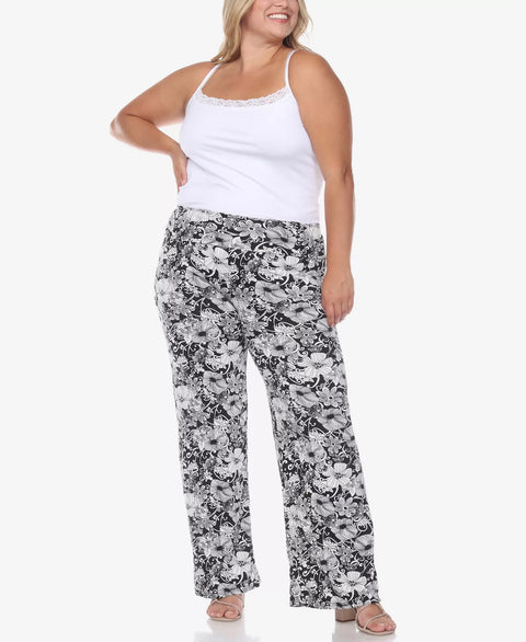White Mark Women's Black/White Plus Size Floral Paisley Palazzo Pants | White Mark In Lebanon