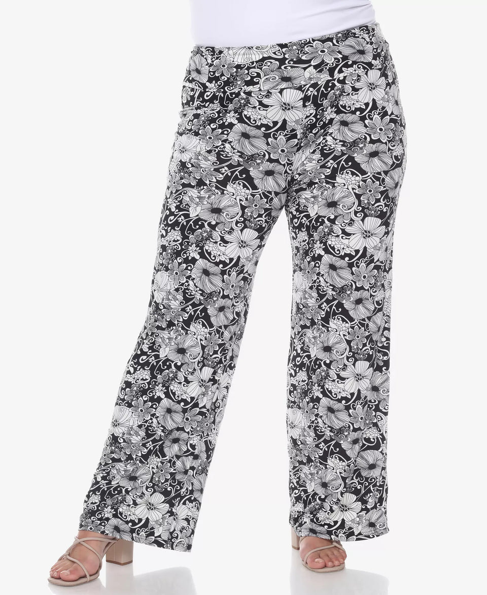 White Mark Women's Black/White Plus Size Floral Paisley Palazzo Pants | White Mark In Lebanon