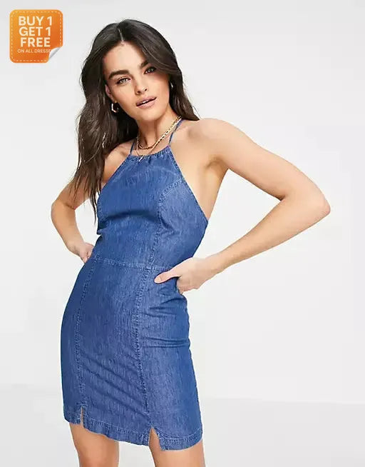 Asos Design Women's Navy Blue  Dress ANF802