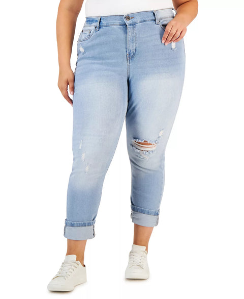 Celebrity Pink Women's Blue Trendy Plus Size Cuffed Girlfriend Jeans | Celebrity Pink In Lebanon