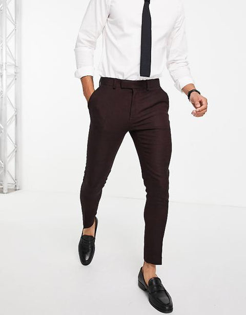 Asos Design Men's Burgundy Wool Suit Trouser ANF2455