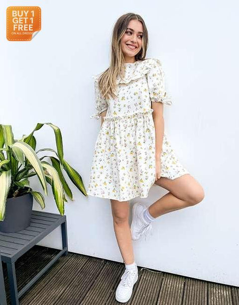 Asos Design Women's White Ditsy Floral Print Dress ANF2804