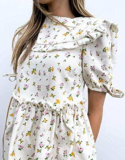 Asos Design Women's White Ditsy Floral Print Dress ANF2804