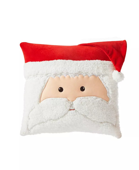 HOMESPUN HOLIDAY Applique Santa Sherpa 18x18 Red Decorative Pillow ABT3 shr