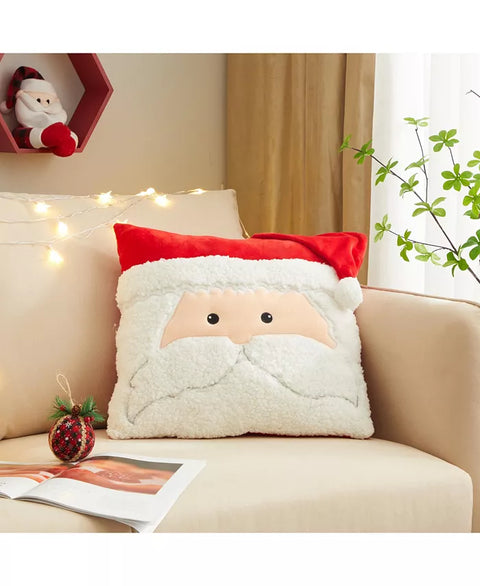 HOMESPUN HOLIDAY Applique Santa Sherpa 18x18 Red Decorative Pillow ABT3 shr