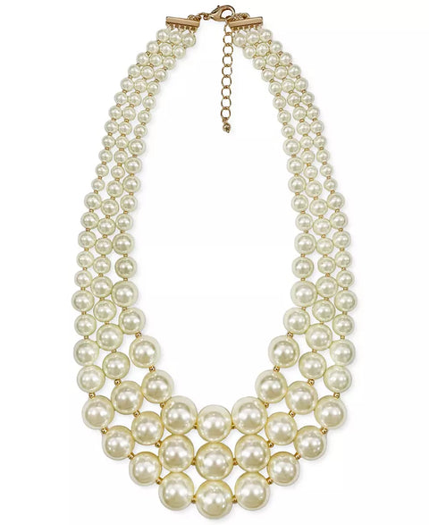 Charter Club Women's White Imitation Pearl Three-Row Collar Necklace | Charter Club In Lebanon