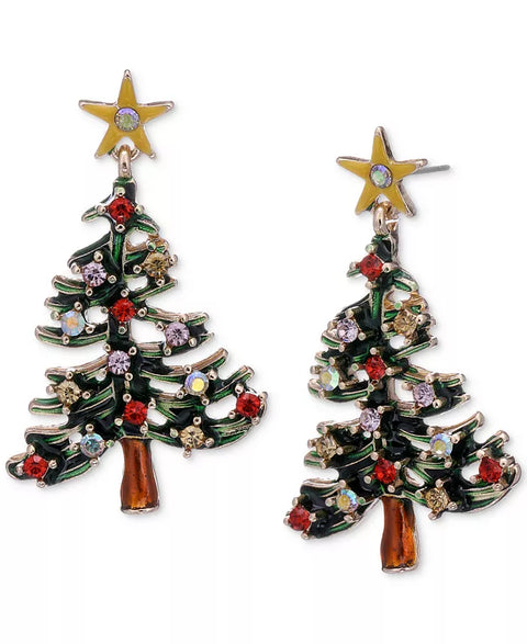 Holiday Lane Women's Gold-Tone Multicolor Crystal Christmas Tree Drop Earrings | Holiday Lane In Lebanon