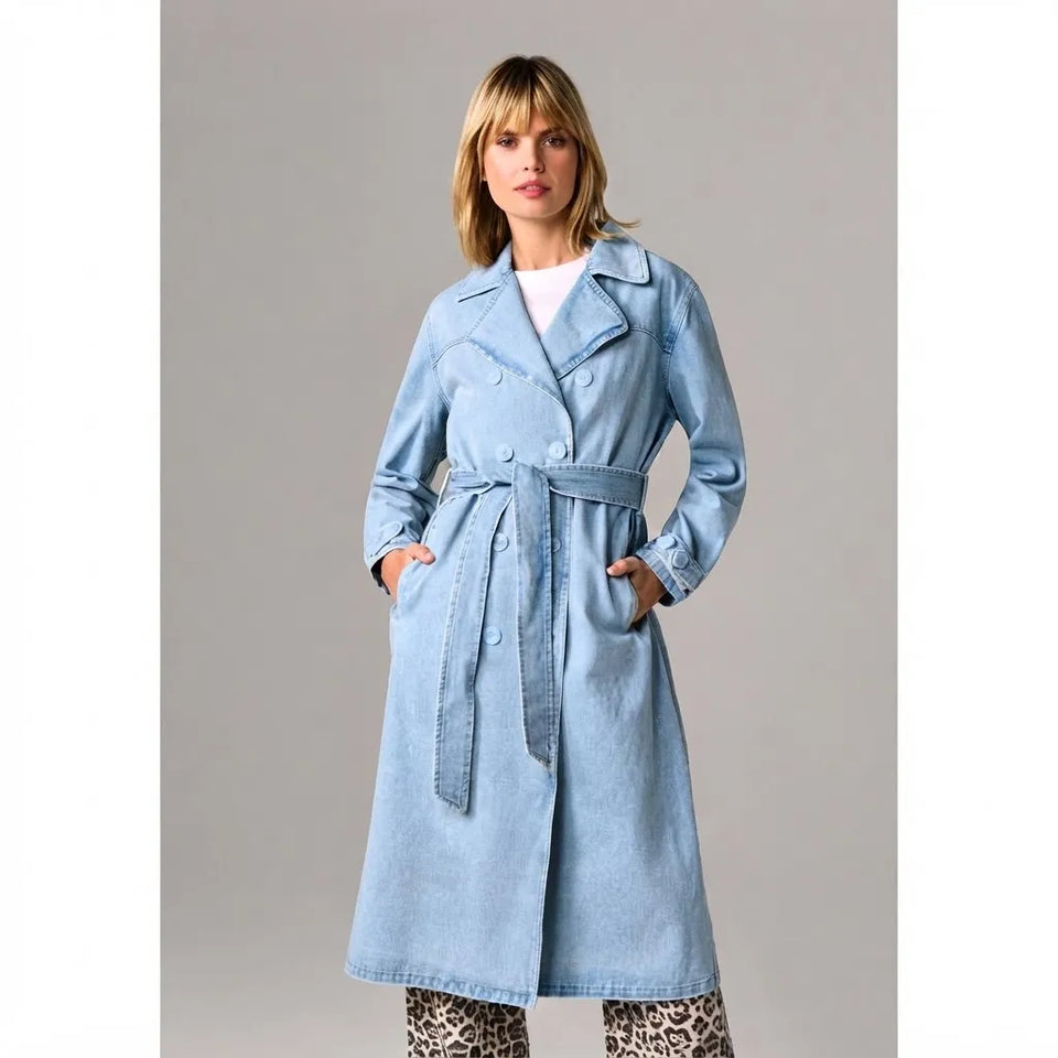 Sinsay Women's Light Blue Double Breasted Front Bottom Classic Trench Coat
