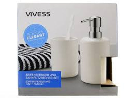 Vivess White Soap Dispenser & Tooth Mug Set (2pcs) | Vivess In Lebanon