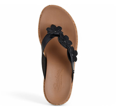 Skechers Women's Black Rare Blossom Arch Fit Beverlee Slippers | Skechers In Lebanon