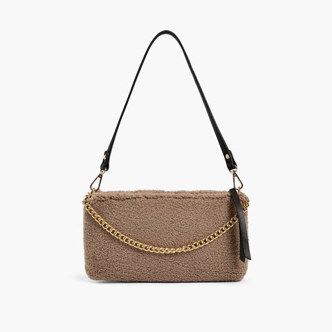 GROSSI Women's Taupe Brown Demi Envelope Sherpa Shoulder Bag| GROSSI in Lebanon