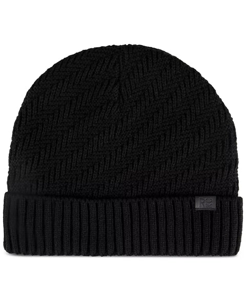 Kenneth Cole Reaction Men's Black Herringbone Knit Beanie | Kenneth Cole Reaction in Lebanon