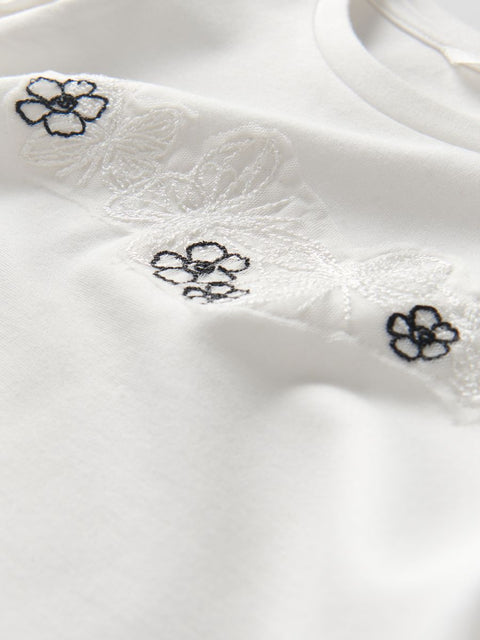 Reserved Girl's White Patterned short Puff Sleeve Blouse |Reserved In Lebanon