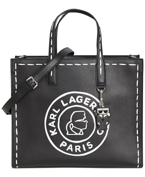 Black handbag with Karl Lagerfeld Paris logo on a white background