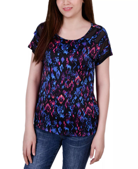 NY Collection  Women's Multi Short Sleeve Top with Mesh Sleeve  T-Shirt  | NY Collection in Lebanon