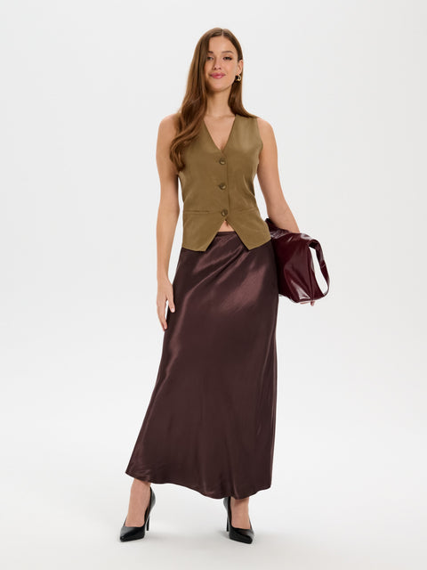 Sinsay Women's Brown Satin Midi Skirt | Sinsay in Lebanon