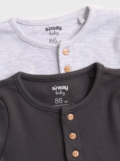 Sinsay Baby Boy's Multi-Grey Pack Of 2 Ribbed Knit Bodysuits | Sinsay In Lebanon