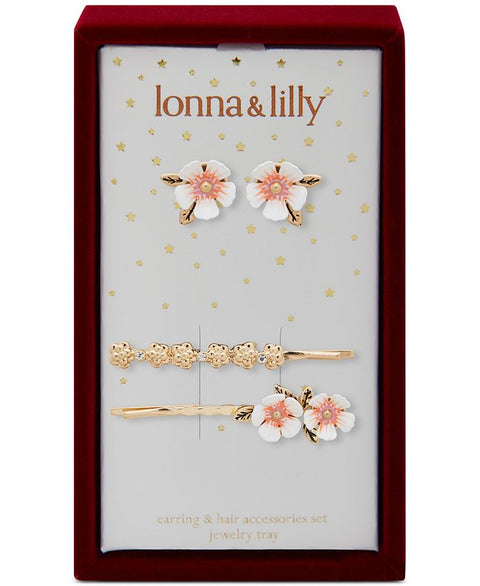 Lonna Lilly Girl's Gold & White Earring & Hair Accessories Set ABW152 shr(ft29)