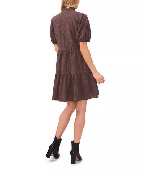 CeCe Women's Rich Black/Brown Cotton Check Babydoll Dress | CeCe In Lebanon