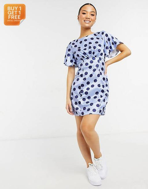 Chi Chi London Women's Blue Dotted  Dress AMF1405