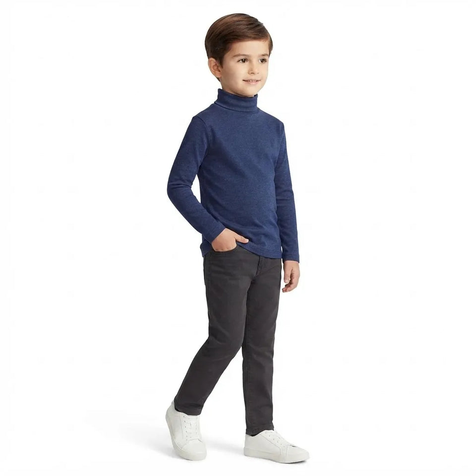 Calvin Klein Boy's Navy Long-Sleeve Small Logo On Chest Turtleneck Blouse