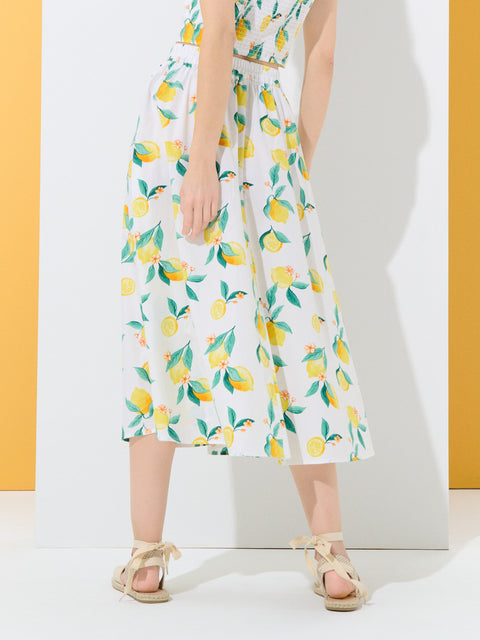 Sinsay Women's White/Yellow Printed Midi Skirt | Sinsay In Lebanon