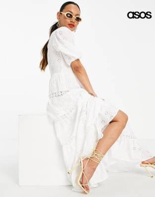 Asos Design Women's White Tiered Maxi Dress ANF2689