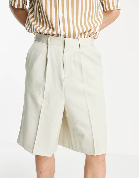 Asos Design Men's Beige Wide Leg Shorts ANF2374