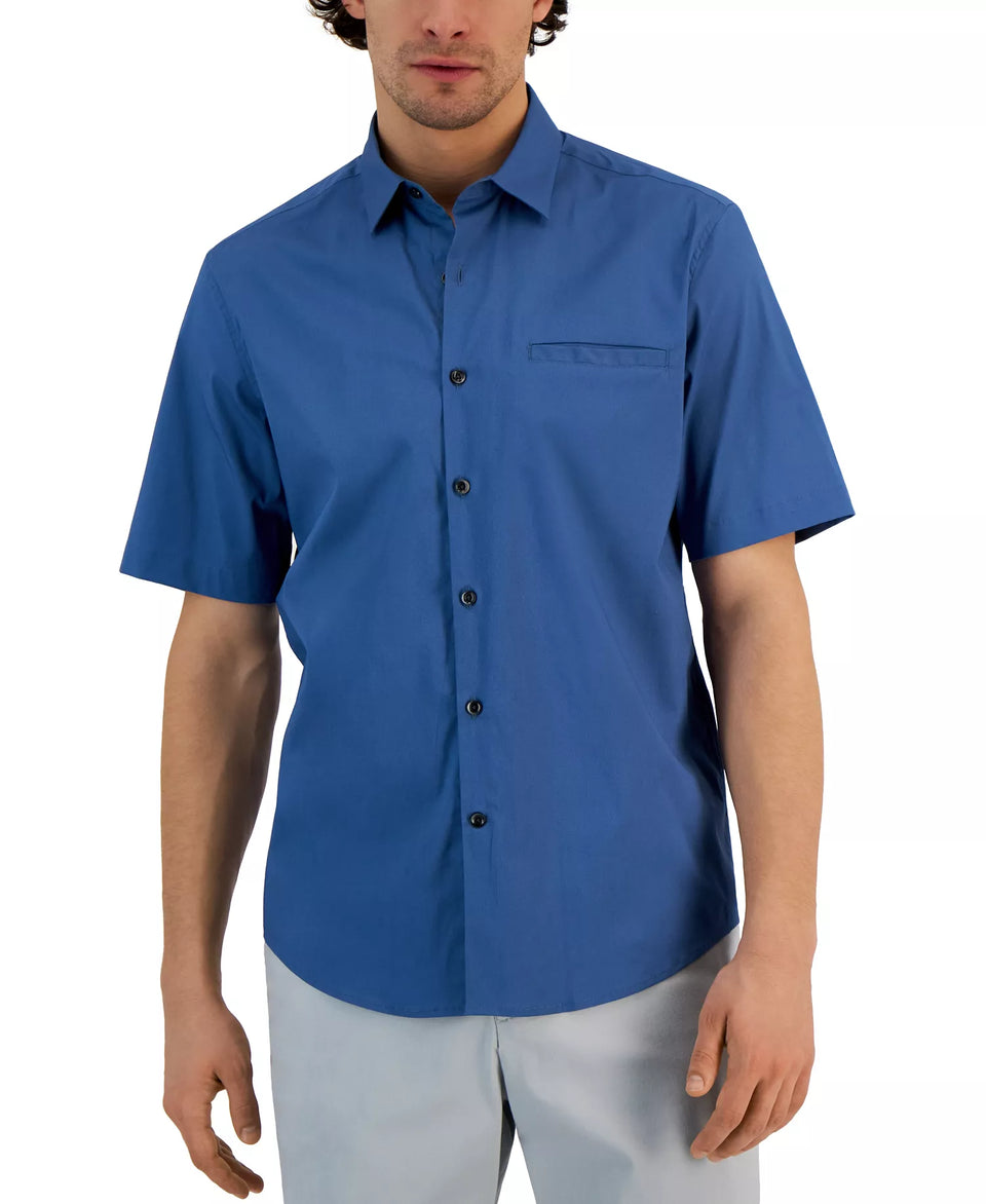Alfani Men's Dark Blue Modern Classic-Fit Stretch Solid Button-Down Shirt | Alfani In Lebanon