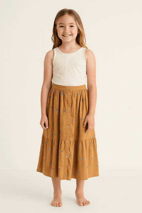 POMPdeLUX Girl's Brown Long Skirt |POMPdeLUX in Lebanon