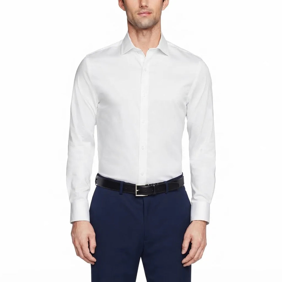 Tommy Hilfiger Men's White Logo On Back Sleeve Long-Sleeve Shirt