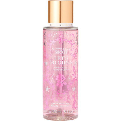 Victoria's Secret 'Let's Go Girls' fragrance mist bottle on a white background
