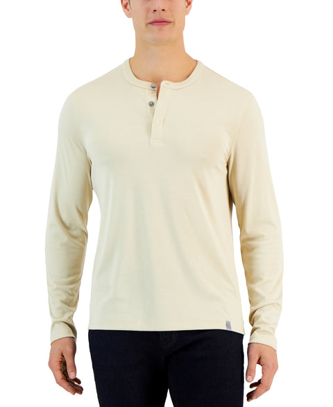 Alfani Men's Brown Rice Alfatech Solid Henley Sweatshirt's ABF4193