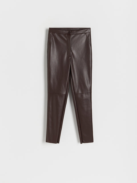 Reserved Women's Brown Leather Slim-Fit Trousers | Reserved In Lebanon