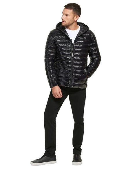 Calvin Klein Men's Black Hooded Super Shine Puffer Jacket | Calvin Klein In Lebanon