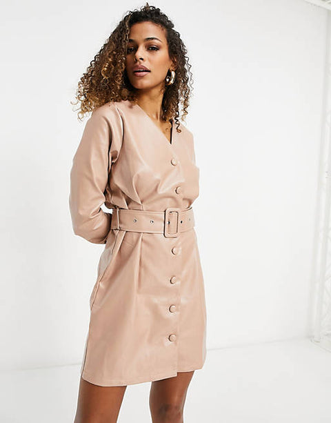 Missguided Women's Nude Leather Dress AMF1202(n17)