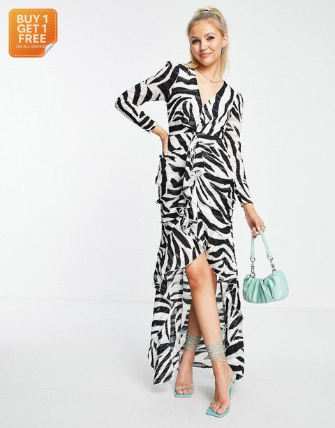 Lipsy Women's Black & White Zebra Patterned Dress AMF1119
