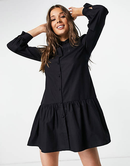 Lipsy Frill Women's Black Shirt Dress 101247481 AMF1492